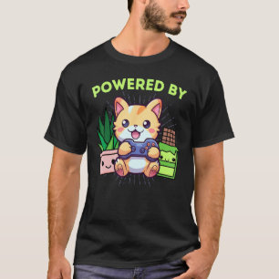 Funny Powered By Gamer Cat Plants & Chocolate Gam T-Shirt