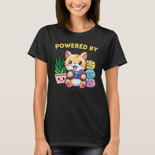 Funny Powered By Gamer Cat Plants Macaroons T-Shirt