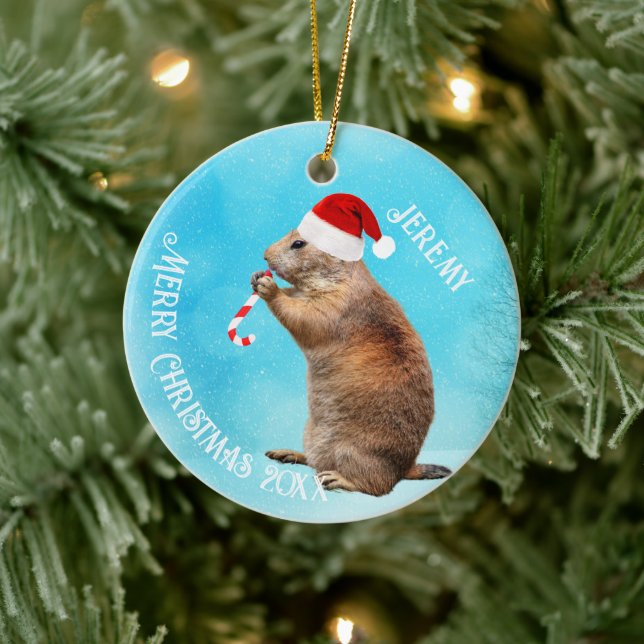 Funny Prairie Dog in Santa Hat  Ceramic Ornament (Tree)