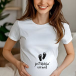 Funny Pregnancy New Mom Baby Gift Idea T-Shirt<br><div class="desc">Cute baby foot prints and "just kickin' around" underneath makes a humourous t-shirt for a mother-to-be.  Celebrate someone you love with this funny gift.</div>