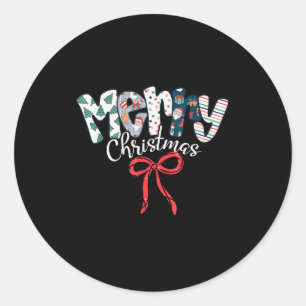 Funny Preppy Merry Christmas Santa Coquette Bow Gi Classic Round Sticker
