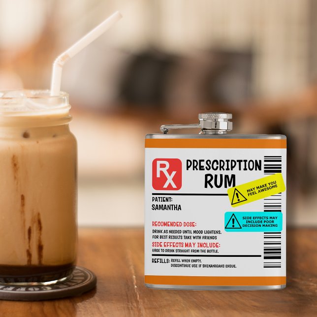 Funny Prescription Rum Warning Label Personalized  Hip Flask (Creator Uploaded)