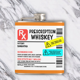 Funny Prescription Whiskey Custom Warning Label  Hip Flask