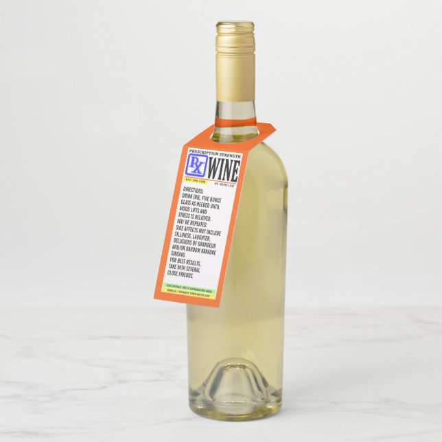 Funny Prescription Wine Label Bottle Tag (Angled)