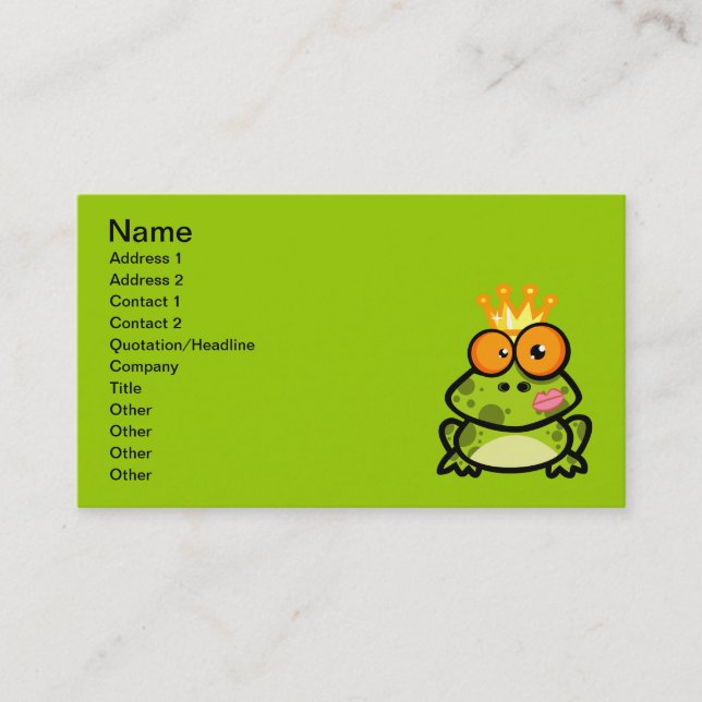 FUNNY PRINCE FROG CARTOON bulgy eyeballs crown Business Card (Front)