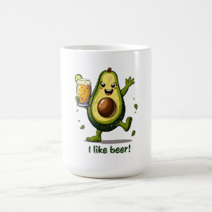 funny print with a green cartoon avocado character magic mug