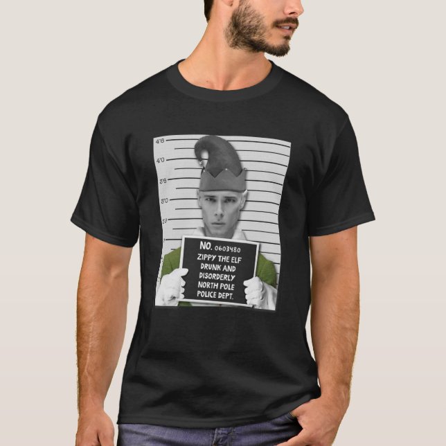 Funny prison elf Mugshot arrested at Christmas Pul T-Shirt (Front)