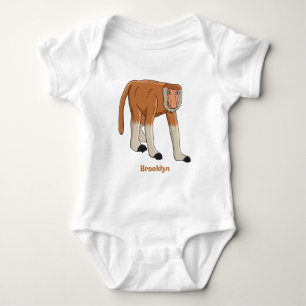 Funny proboscis monkey cartoon illustration baby bodysuit