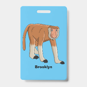 Funny proboscis monkey cartoon illustration badge