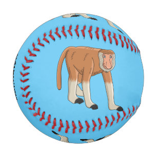 Funny proboscis monkey cartoon illustration baseball
