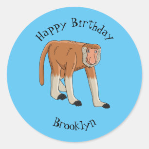 Funny proboscis monkey cartoon illustration classic round sticker