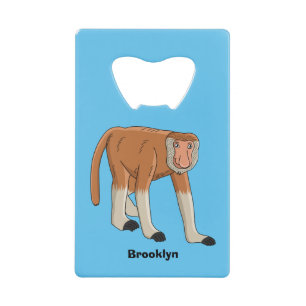Funny proboscis monkey cartoon illustration credit card bottle opener