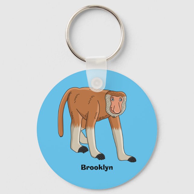 Funny proboscis monkey cartoon illustration keychain (Front)