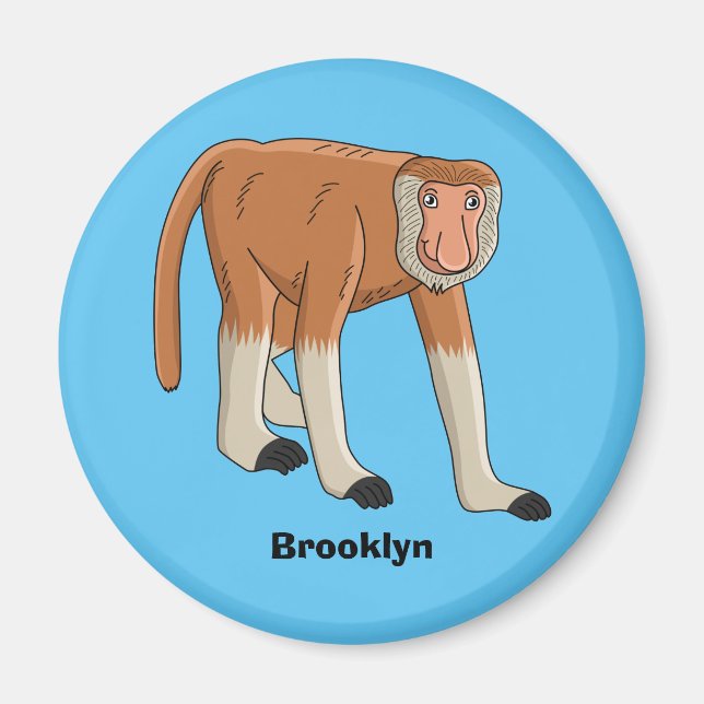 Funny proboscis monkey cartoon illustration magnet (Front)