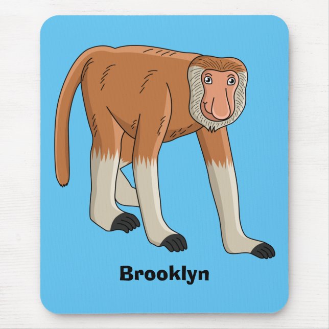 Funny proboscis monkey cartoon illustration mouse pad (Front)