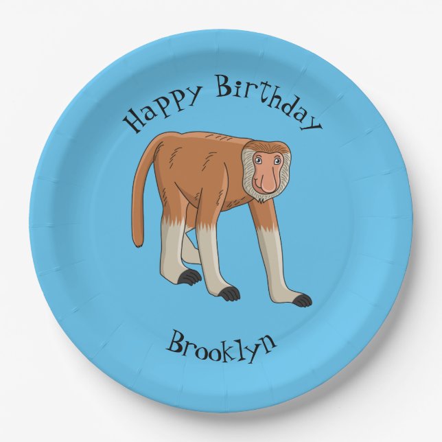 Funny proboscis monkey cartoon illustration paper plate (Front)