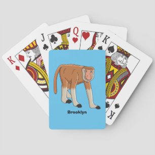 Funny proboscis monkey cartoon illustration playing cards