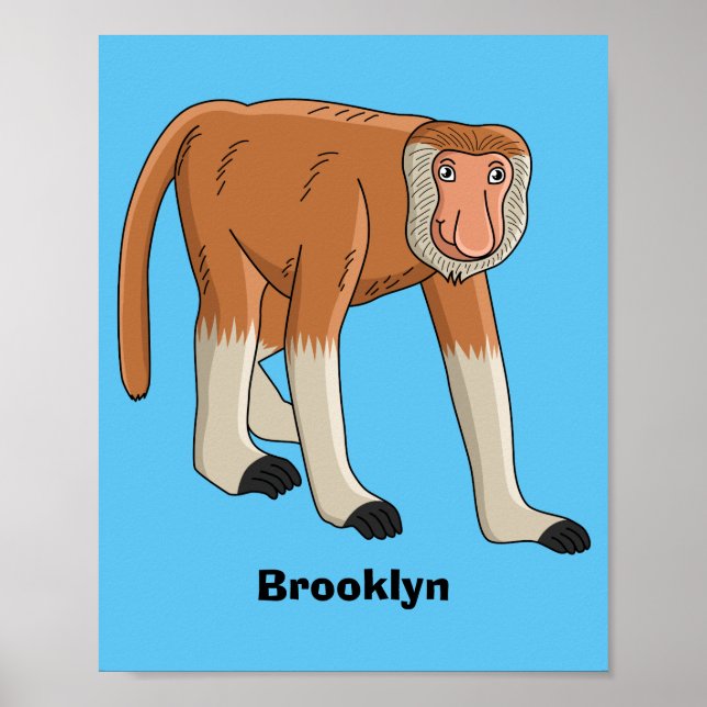 Funny proboscis monkey cartoon illustration poster (Front)