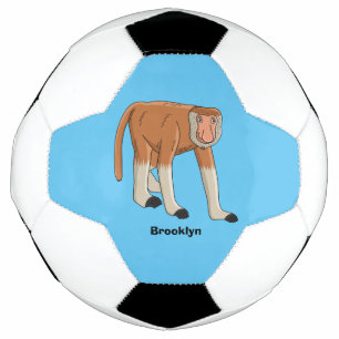 Funny proboscis monkey cartoon illustration soccer ball