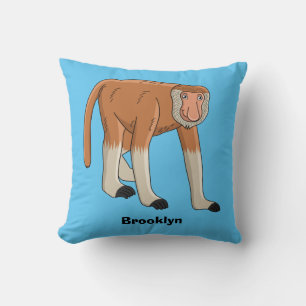 Funny proboscis monkey cartoon illustration throw pillow