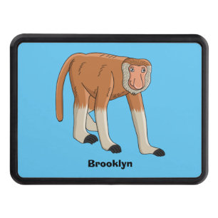 Funny proboscis monkey cartoon illustration trailer hitch cover