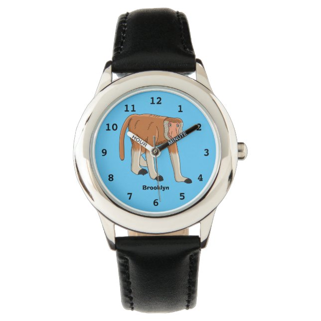 Funny proboscis monkey cartoon illustration watch (Front)