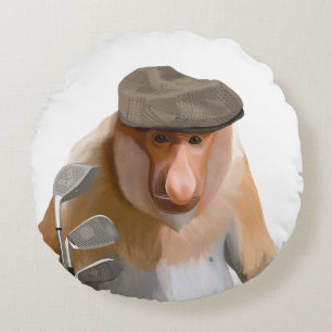 Funny Proboscis Monkey Golfer Round Pillow