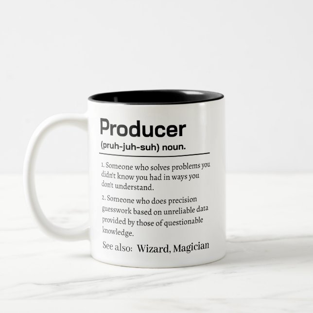Funny Producer Definition Two-Tone Coffee Mug (Left)