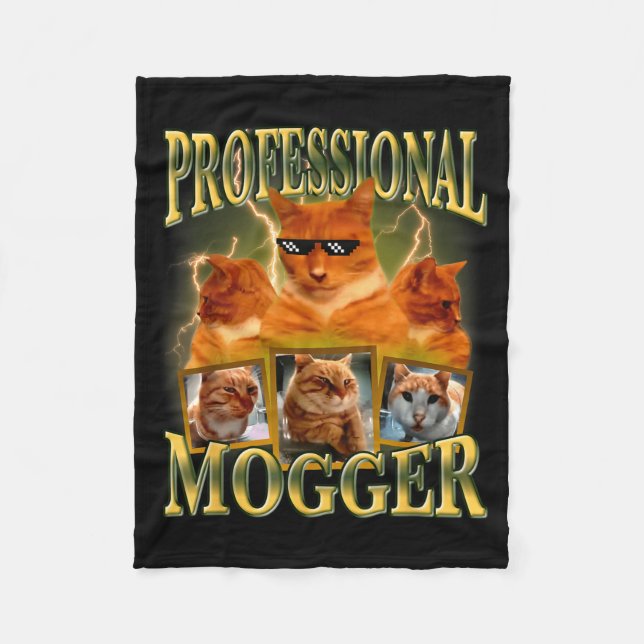 Funny Professional Mogger Cat Meme Mewing Looksmax Fleece Blanket (Front)