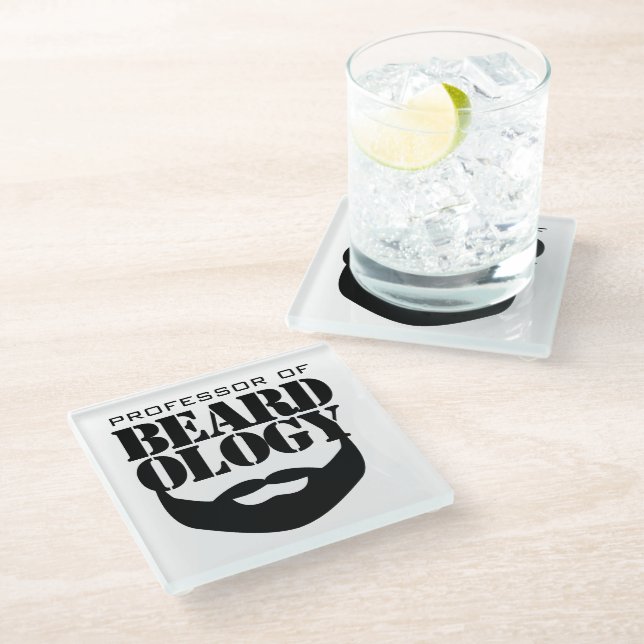 Funny Professor of Beardology Glass Coaster (Angled)