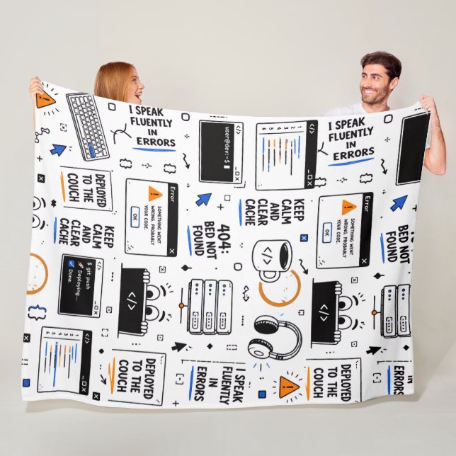 Funny Programmer Coding Errors Pattern  Fleece Blanket (In Situ)