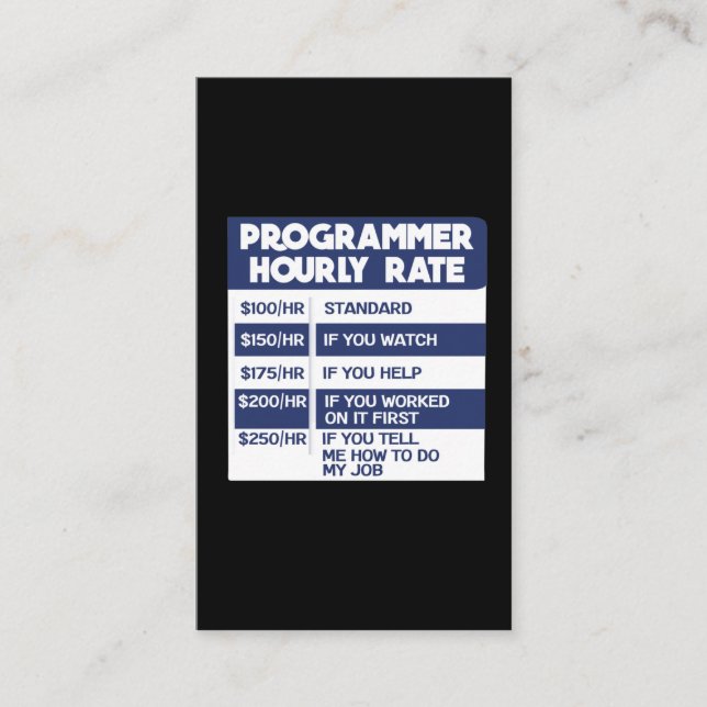 Funny Programmer Hourly Rate Computer IT Coder Business Card (Front)