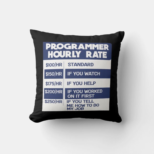 Funny Programmer Hourly Rate Computer IT Coder Throw Pillow (Front)