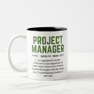 Funny Project Manager Dictionary Definition, Humor Two-Tone Coffee Mug
