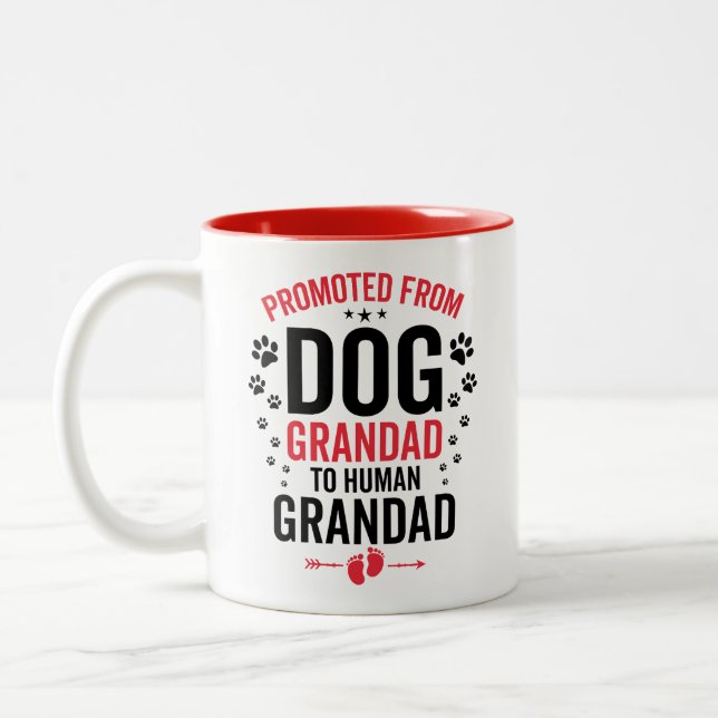 Funny, Promoted From Dog Grandad To Human Grandad Two-Tone Coffee Mug (Left)