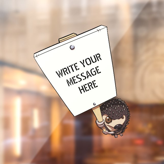 Funny Protestor With Placard Cartoon Hedgehog  Window Cling (Sheet 2)