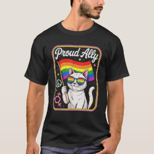 Funny Proud Ally Cat Wearing Rainbow Glasses Flag  T-Shirt