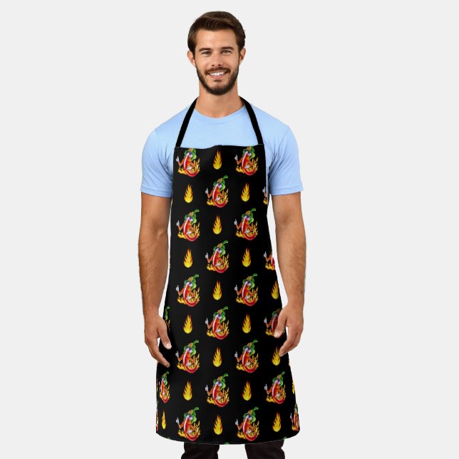 Funny Proud Firefighter Chili On Fire Gives Thumbs Apron (Worn)