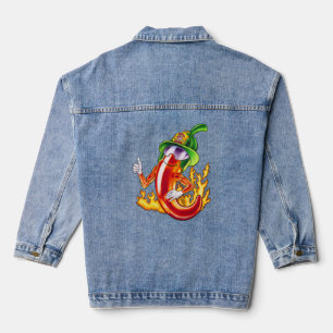 Funny Proud Firefighter Chili On Fire Gives Thumbs Denim Jacket