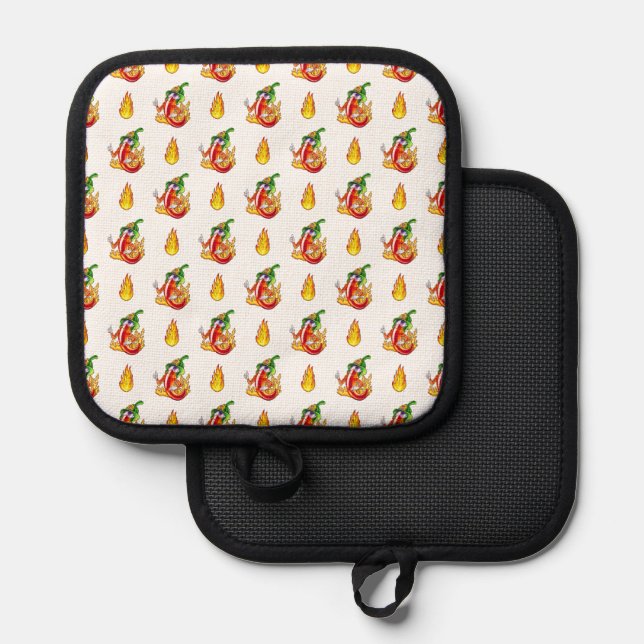 Funny Proud Firefighter Chili On Fire Gives Thumbs Pot Holder (Front/Back)