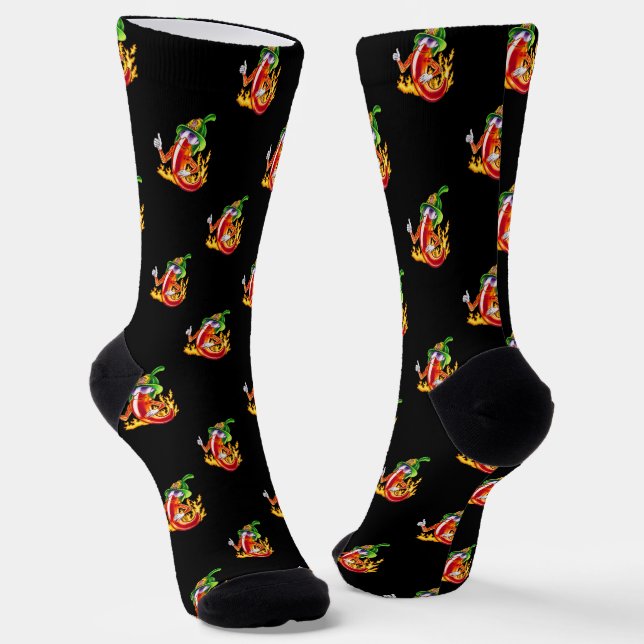 Funny Proud Firefighter Chili On Fire Gives Thumbs Socks (Angled)