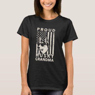 Funny Proud Husky Dog Grandma American Flag Patrio T-Shirt