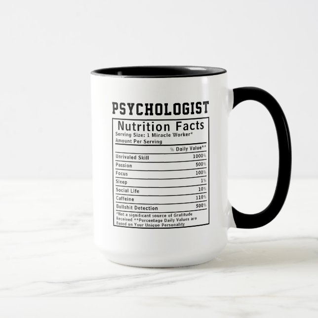 Funny Psychologist Nutrition Facts Healthcare Gift Mug (Right)