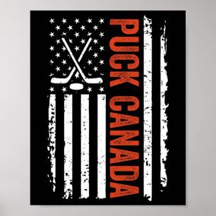 Funny Puck Canada Us Hockey Vintage American Flag  Poster