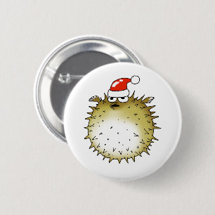 Funny Puffer Fish Christmas 2 Inch Round Button