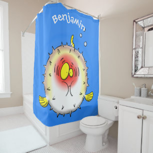 Funny puffer fish porcupine fish cartoon