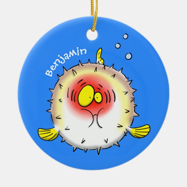 Funny puffer fish porcupine fish cartoon ceramic ornament (Front)
