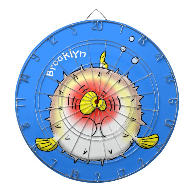 Funny puffer fish porcupine fish cartoon dartboard (Front)