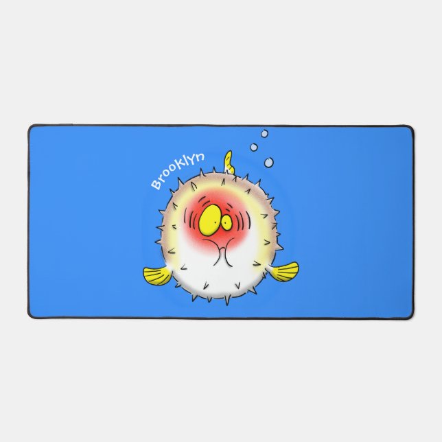 Funny puffer fish porcupine fish cartoon desk mat (Front)