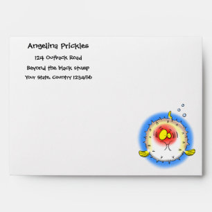 Funny puffer fish porcupine fish cartoon envelope